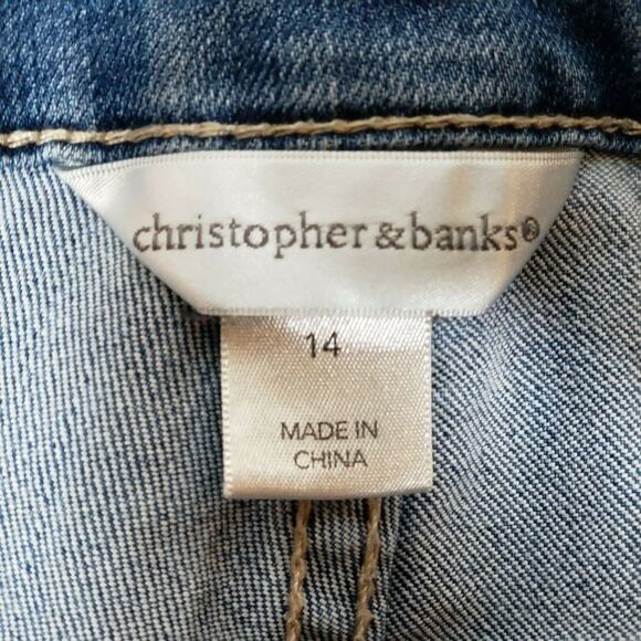 Christopher & Banks Sz 14 Distressed Stretch Jeans Blue Denim Embellished Pocket - Picture 9 of 11